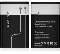 2 Pack Bl-5c 3.7v 2000mah Rechargeable Battery Compatible With Nokia Phone And Home Radio