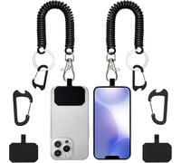 2 Pack Black Spring Cell Phone Lanyard,Mobile Phone Lanyard Anti-Theft With Carabiner Fit Most Mobile Phones