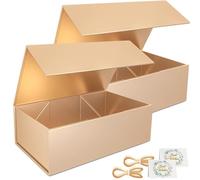 2 Pack Boîte cadeau, boîtes cadeaux rectangulaires pliables avec couvercles et fermeture magnétique de 30x15x10 cm pour présents, idéales pour une proposition de mariage, un mariage, Noël, Halloween