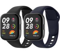 2 Pack Bracelets De Montre Compatible Avec Xiaomi Redmi Watch 3(Pas Pour Redmi Watch 3 Active), Bracelet Sport De Remplacement En Silicone Souple Pour Hommes Femmes, Noir/Bleu Encr[Mon9260668]