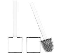 2 Pack Brosse de Toilette en Silicone, Brosse WC avec Support à séchage Rapide, Brosse de Toilettes Détachable à Manche Long, Balai WC Montage Mural/au Sol pour Salle de Bain