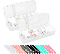 2 Pack Cable Tidy Box with 7 Compartments and 18 Cable Ties Plastic Cable Tidy for Office Desk Storage (White)