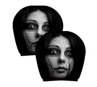2 Pack Car Headrest Cover, Scary Face Auto Seat Headrest Protector, Spooky Ghost Face Print Head Rest Stretchy Protective Cover, Horrible Car Seat Accessories for Auto Vehicle Truck SUV Interior Decor