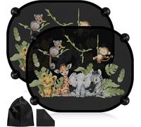 2 Pack Car Sun Shade With Uv Protection,45 X 36.5 Cm,Suction Cup,For Children,Window,With Cute Animals,Meadow Animals