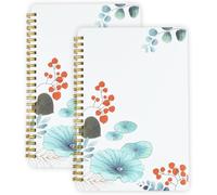 2 Pack Carnet De Notes À Spirales A5 Journal 160pages,Papier 100g/M² Bloc-Notes Couverture Rigide Avec Élastique De Fermeture Et Poche Pliable(Lotus)