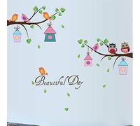 2 PACK,Cartoon Diy Animal Owl Tree Stickers Muraux Oiseaux Branches Vinyle Pour Enfants Home Decor Mural Amovible Autocollant Autocollants Sur Le Mur