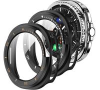 2 Pack Case Compatible With Galaxy Watch 8 Classic 46mm,Built-In High Sensitivity Tempered Glass Screen Protector (Black + White) (Black + Orange)