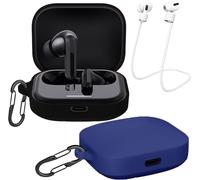 [2-Pack] Case Compatible With Xiaomi Redmi Buds 5, With 2 Carabiners, 2 Anti-Lost Straps, Ultra Thin Liquid Silicone Shockproof Protective Cover For Bluetooth Earphone Black
