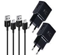2 Pack Chargeur avec Câble pour Samsung Galaxy S10,S10 Plus,S10E,S9,S9 Plus,S8,A13,A14,A22,A23,A33,A34,A51,A52,A53,A04S,A05S, Chargeur Rapide de Rechange d'origine avec 1.5m Type-C Câble - Noir