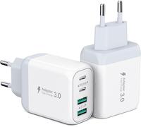 2 Pack Chargeur Secteur USB, 40W 4 Port Chargeur Repede Mural Multi USB PD et QC Bloc Chargeur USB C Chargeurs Téléphones Portables Compatible Aves iPhone 15 Pro Max 14 13 12, iPad Pro, Galaxy(Blanc)