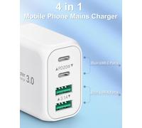 2 Pack Chargeur Secteur USB, 40W 4 Port Chargeur Repede Mural Multi USB PD et QC Bloc Chargeur USB C Chargeurs Téléphones Portables Compatible Aves iPhone 15 Pro Max 14 13 12, iPad Pro, Galaxy(Blanc)