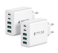 2 Pack Chargeur USB C 50W, 5 Ports Prise USB Multiple PD+QC3.0 Adaptateur | Chargeur mural à recharge rapide Compatible avec iPhone 17/16/15/iPad/Samsung Galaxy S26/S25/S24/Téléphones/Tablettes