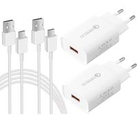 2 Pack Chargeurs Usb, Chargeur Rapide 18w Quick Charge 3.0 Alimentation Usb Avec Câble De Charge Compatible Avec Samsung Galaxy S8, S8 Plus, S9, S10, S20, S21, A53, A54, A13, Huawei, Xiaomi Redmi