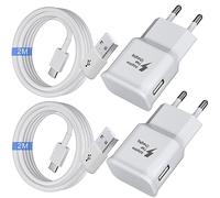 2-Pack Chargeurs USB, Chargeur Rapide avec Câble de Charge de 2M,Type C Adaptateur Telephone pour Samsung Galaxy S10 S10+ S10e S9 S9+ S8 S8 Plus A54 A53 A51 A34 A20e A14 A13 M54 M53 M34 M33 M14 M13
