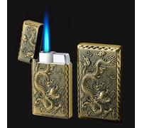 2 Pack de briquets-torches rechargeables au butane avec flamme jet réglable, résistants au vent, sûrs, avec motif gravé 3D classique de poche (sans butane) (cuivre 2Pack)