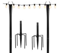 2 Pack de poteaux pour guirlande lumineuse de 2,7 m en métal robuste - Poteaux d'éclairage extérieur avec fourche pour patio - Idéal pour terrasse, jardin, mariage, arrière-cour, Noël, fête