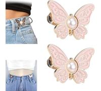 2-Pack Detachable Butterfly Clips,Adjustable Pant Waist Tightener,Reusable Butterfly Waist Cinching Button Pins,No-Sew Instant Waist Buckles for Loose Jeans Jackets Coats Shirts Overalls (White)