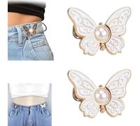 2-Pack Detachable Butterfly Clips,Adjustable Pant Waist Tightener,Reusable Butterfly Waist Cinching Button Pins,No-Sew Instant Waist Buckles for Loose Jeans Jackets Coats Shirts Overalls (Black)