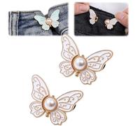 2-Pack Detachable Butterfly Clips, No-Sew Instant Waist Buckles, Adjustable Pant Waist Tightener, Reusable Button Clips for Loose Jeans Jackets Coats Shirts