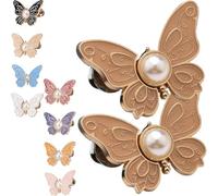 2-Pack Detachable Butterfly Clips, Pant Waist Tightener Cinching Button, Jean Tighten Waist Clip Buckle for Women, No Sew Adjustable Clips for Pants, Pearl Knots Loose Alteration Reusable(Kaki)
