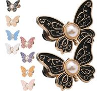 2-Pack Detachable Butterfly Clips, Pant Waist Tightener Cinching Button, Jean Tighten Waist Clip Buckle for Women, No Sew Adjustable Clips for Pants, Pearl Knots Loose Alteration Reusable(Noir)