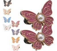 2-Pack Detachable Butterfly Clips, Pant Waist Tightener Cinching Button, Jean Tighten Waist Clip Buckle for Women, No Sew Adjustable Clips for Pants, Pearl Knots Loose Alteration Reusable(Red)