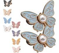 2-Pack Detachable Butterfly Clips, Pant Waist Tightener Cinching Button, Jean Tighten Waist Clip Buckle for Women, No Sew Adjustable Clips for Pants, Pearl Knots Loose Alteration Reusable(Blue)