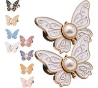 2-Pack Detachable Butterfly Clips, Pant Waist Tightener Cinching Button, Jean Tighten Waist Clip Buckle for Women, No Sew Adjustable Clips for Pants, Pearl Knots Loose Alteration Reusable(blanc)