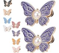 2-Pack Detachable Butterfly Clips, Pant Waist Tightener Cinching Button, Jean Tighten Waist Clip Buckle for Women, No Sew Adjustable Clips for Pants, Pearl Knots Loose Alteration Reusable(Purple)
