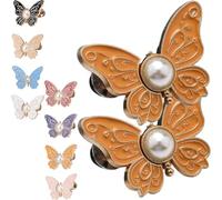 2-Pack Detachable Butterfly Clips, Pant Waist Tightener Cinching Button, Jean Tighten Waist Clip Buckle for Women, No Sew Adjustable Clips for Pants, Pearl Knots Loose Alteration Reusable(Yellow)