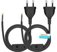 2 Pack Euro Power Cable with Switch,3M Euro Power Cable,Extension Cable for Lamps,Fixtures (Black)