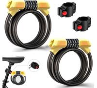 (2 Pack) Fenxyo Antivol Velo, Serrure à câble à haute sécurité pour vélo 120cm/12mm, Chaînes à combinaison 5-chiffres étanches à l'eau et réglables pour vélo, cyclisme, moto, porte, Jaune