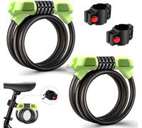 (2 Pack) Fenxyo Antivol Velo, Serrure à câble à haute sécurité pour vélo 120cm/12mm, Chaînes à combinaison 5-chiffres étanches à l'eau et réglables pour vélo, cyclisme, moto, porte, Vert