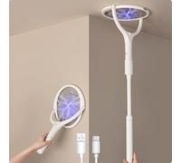 2-Pack GeckoMan Tête Rotative Raquette Électrique Insectes Rechargeable Raquette Anti Moustique Électrique Moustique Tapetteà Mouche Piège Anti Mouche, avec Une Extension Télescopique