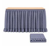 2 Pack Gingham Table Skirt, 6 Ft Each Ruffled Teacher Desk Skirt (Navy)