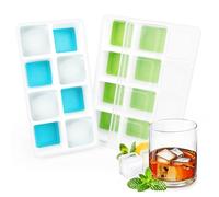 2 Pack Grands Bacs à Glaçons, RISVOWO Moule à Glaçons Silicone avec Couvercle, Ice Cube Tray Empilable, Glçons Carrés, Glacon Moule Reutilisable pour Whisky, Cocktail, Glaces, Boissons(Bleu+Vert)