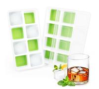 2 Pack Grands Bacs à Glaçons, RISVOWO Moule à Glaçons Silicone avec Couvercle, Ice Cube Tray Empilable, Glçons Carrés, Glacon Moule Reutilisable pour Whisky, Cocktail, Glaces, Boissons(Vert)