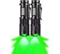 2 Pack Green Led Flashlight,Zoomable And Waterproof Flashlight With Clip,3 Lighting Modes For Camping,Night Fishing,Hunting,Hiking,Night Vision,Astronomy,Fishing