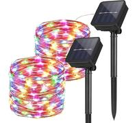2 Pack Guirlande Lumineuse Exterieur Solaire, 10M 100 LED Étanche Guirlande Solaire Exterieur, Auto ON/OFF Décoration Lumière pour Jardin Terrasse Clôture Cour Maison Noël Mariage Fête, Couleur