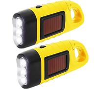 2 Pack Hand Crank Flashlight,2 Pack Solar Led Flashlight,Crank Flashlight,Rechargeable Led Waterproof Survival Dynamo Torch For Outdoor Sports Yellow