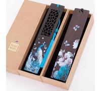 2 Pack Handmade Wooden Bookmarks Holiday Gift Exquisite Painted Designs Wooden Bookmark With Purple Flower Peacock Perfect Decoration For Bookmark Lovers