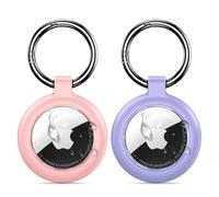 2 Pack Holder Compatible with Apple AirTag, Transparenter Case & Carbon Fiber Look for Air Tag, Scratch Resistant Holder for Pet Collar, Luggage Tag and Keyring (Pink+Purple)