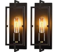 2 Pack Interior Porch Wall Lamp, Black Wrought Iron Wall Light, Vintage Metal Wall Sconce, E27 Socket, Retro Industrial Wall Lights for Loft, Barn, Bedroom Bedside, Corridor