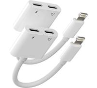 2 Pack Iphone Dual Plug Lightning Headphone Adapter (2 In 1) Aux To Fast Charger Apple Mfi Splitter Fast Charging Cable Accessory For 14 13 12 11 Pro Max 8 7