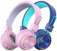 2 Pack Kids Ecouteurs Bluetooth, Ecouteurs Pour Les Enfants Avec Lumières Colorées Avec Micro, Contrôle Du Volume, Pliables, Écouteurs Pour Enfants Sur Oreille Pour Ecole