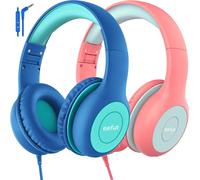 2 Pack Kids Headphones with Cable,85/94dB Volume Limiter,Foldable and Adjustable,Stereo Sound,HD Microphone,Audio Sharing,On-Ear Headphones for School,Travel