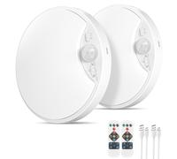 2 Pack Lampe LED de Plafonnier avec Détecteur de Mouvement,Plafonnier Salle de Bain 10000mAh Rechargeable Reglette avec Télécommande 3 Températures de Couleur pour Garage, Escalier Couloir