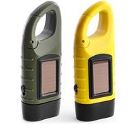 2 Pack Led Flashlight Crank Solar Powered Super Bright Emergency Flashlight With Carabiner Portable Camping Lamp For Hiking Outdoor Survival Equipment