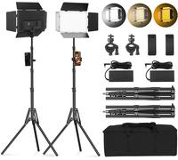 2-Pack Led Panneau Lumière Vidéo Barn Door 2800-6500K Lumière Réglable 20W Eclairage Photographique Studio Avec Pied De 1.6M Et Support Pour Téléphone Portable Pour Youtube Live Streaming