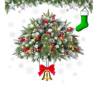 2 Pack Lighted Artificial Christmas Urn Filler, Battery Operated Pre-lit Xmas Pine Trees with 8 Mode DIY Warm, Tripod Stake and 60 LED Lights for Holiday Porch Decorations (1 PCS)